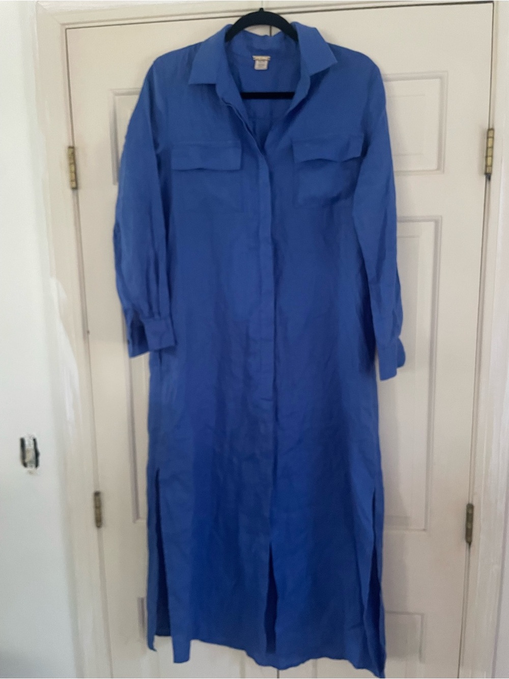 Long Sleeve Blue Linen Maxi Dress